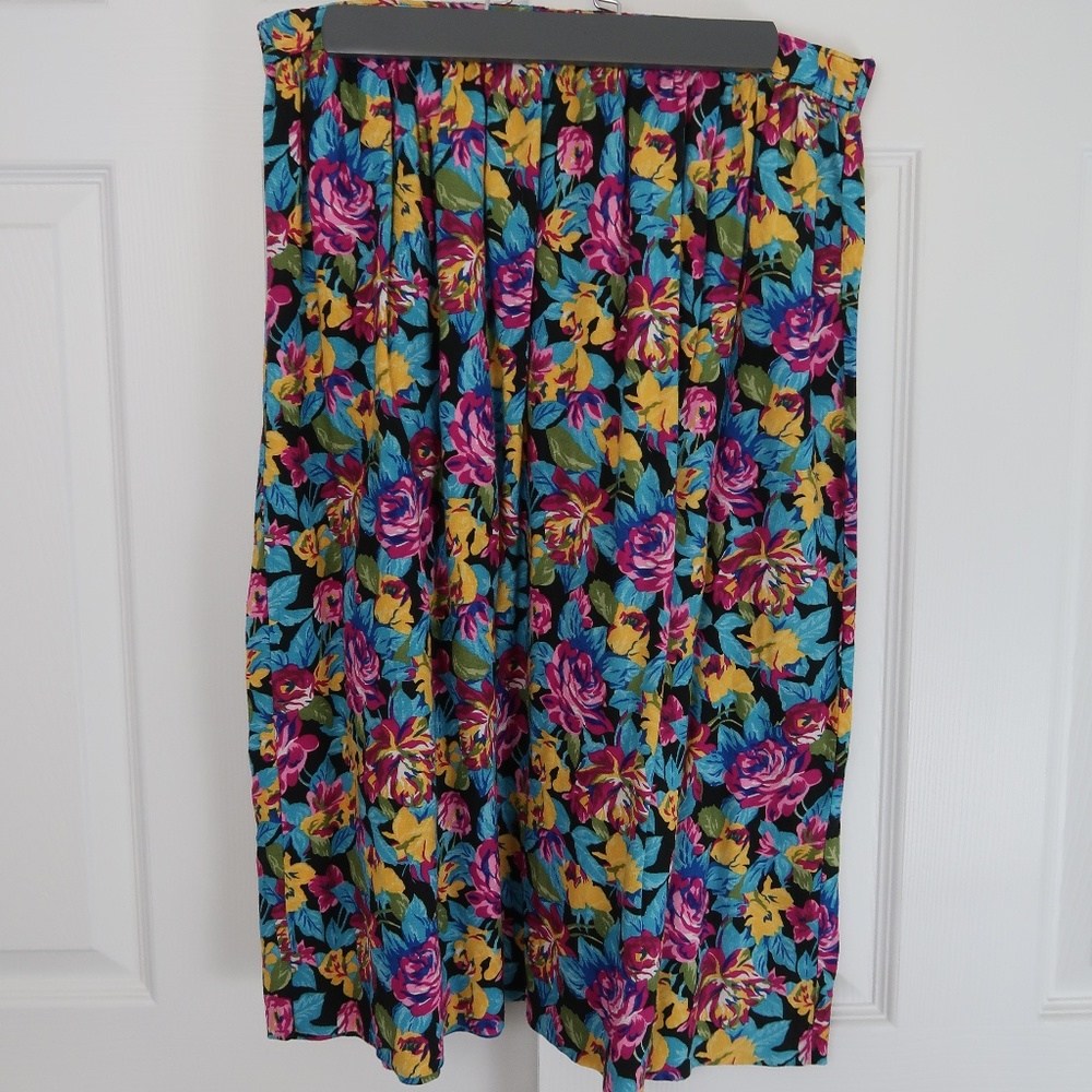 Pink, Blue, Yellow Floral Midi Skirt